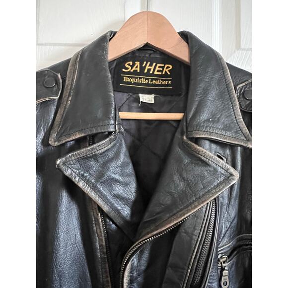 Vintage SA’HER Leathers Motorcycle Jacket Embossed “AMERICA” Eagle 80s L - Picture 15 of 16